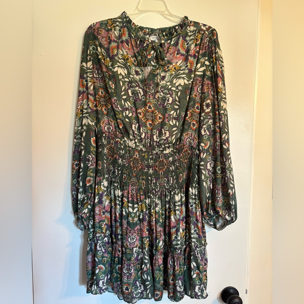 Anthropologie Current Air Green Floral Nouveau Mini Dress